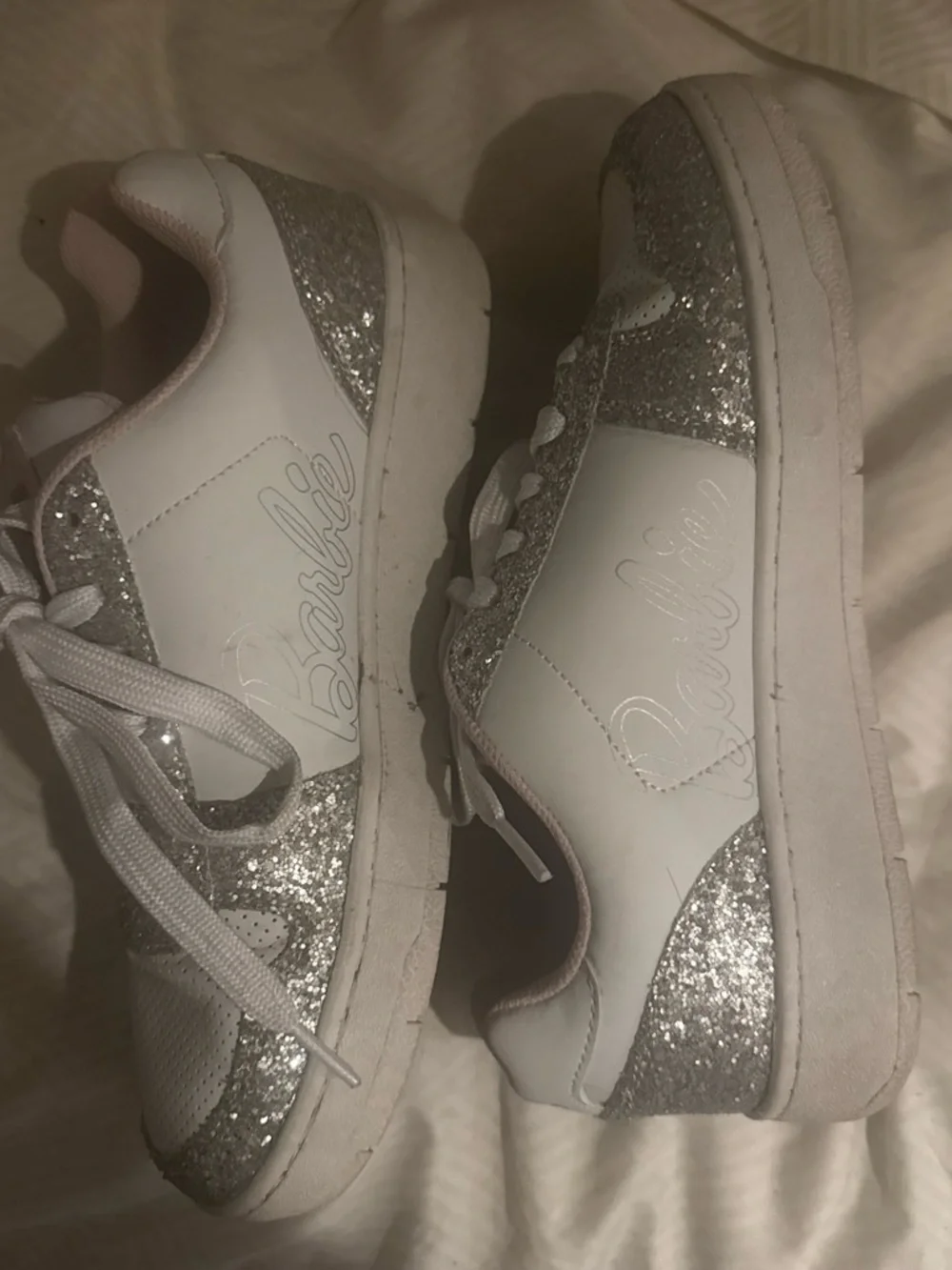 Barbie White & Silver Glitter Kids Sneakers